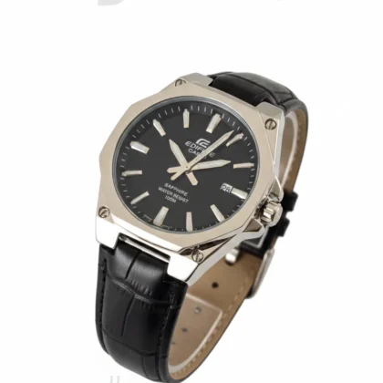 Casio Edifice Slim Line Black Dial Leather Belt Black Men's Watch